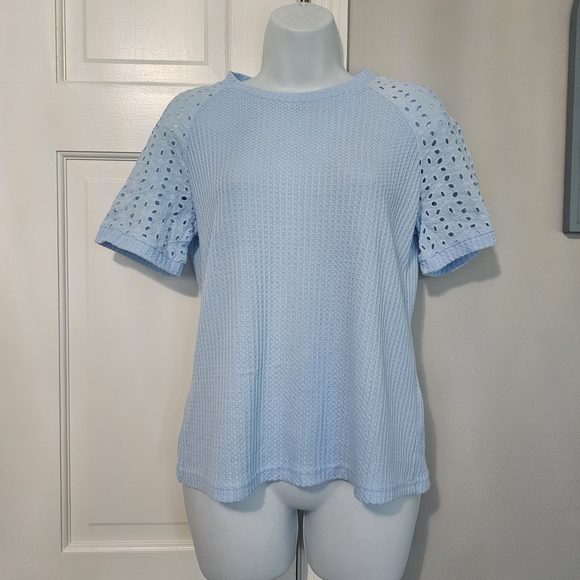 Tops - Light Blue Eyelet Sleeve Women's Top